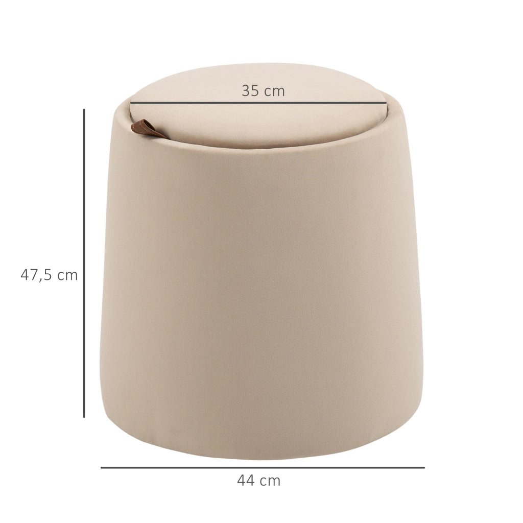 Pouf rotondo imbottito con contenitore e coperchio reversibile Ø44 x 47,5 cm, beige, effetto velluto