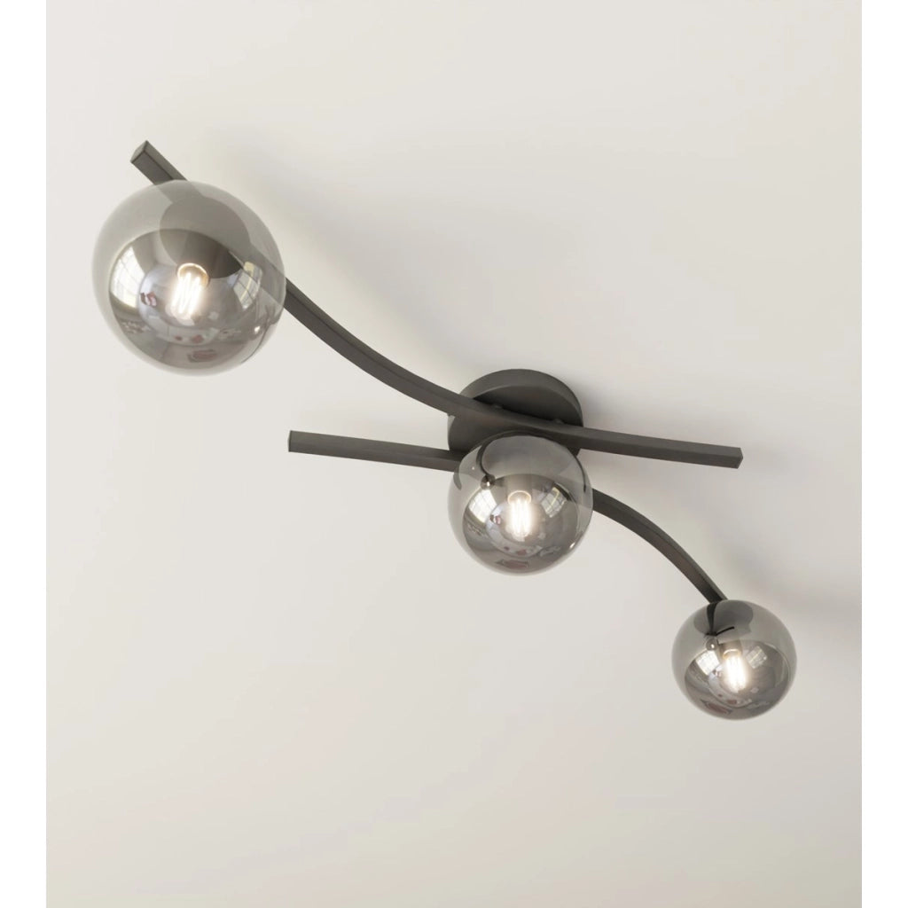 Lampada a sospensione Opus in acciaio nero e vetro grafite