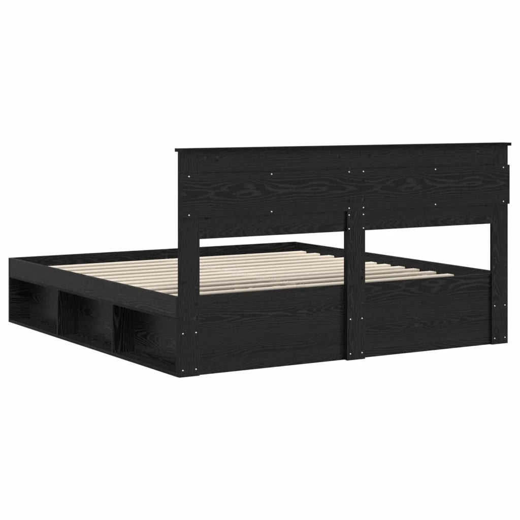 Struttura del letto-Giroletto Nero 200 x 200 cm Pino massello 610658