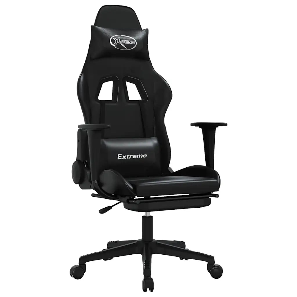 Sedia da Gaming con Massaggio e Poggiapiedi Nera in Similpelle 345465