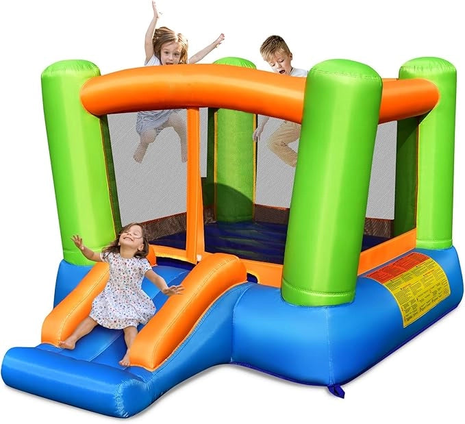 Castello Gonfiabile Per Bambini, Casa Gonfiabile con Grande Area per Saltare e Scivolo, Con Borsa di Trasporto e Kit Riparazione, Ideale Per 3 Bambini 3-10 Anni (Senza soffiatore)