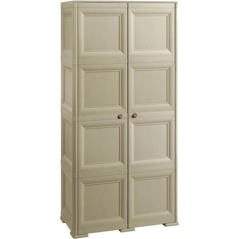 ARMADIO 2 ANTE TAUPE 79X43X164 CM CON 4 SCOMPARTI E VANO PORTASCOPA – MOBILE ALTO ORGANIZZAZIONE CASA PER INGRESSO E LAVANDERIA