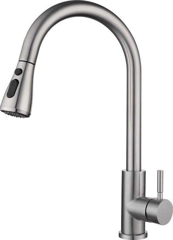 Faucetta da cucina in acciaio inossidabile con rubinetto staccabile e design compatibile con isola cucina.