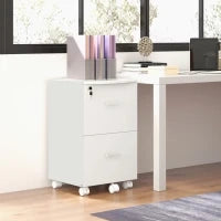 Armadietto da Ufficio con 2 Cassetti e 5 Ruote, Schedario in MDF e Truciolato, 43x45x72 cm, Bianco