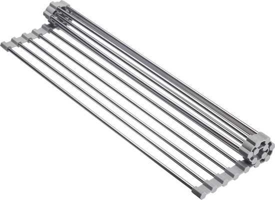 Afdruipmat Flessibile per Piatti e Cucchiaini - Afdruipmat Opvougbile con Bordo di Silicio - Acciaio Inox e Silicio - Grigio