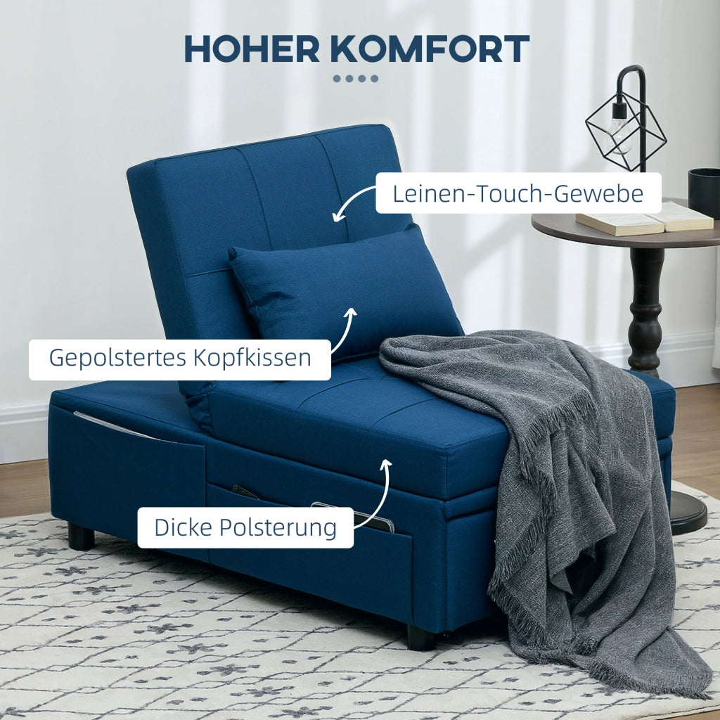 Letto Pieghevole Poltrona con Cuscino e Rotelle ¨C Zephmum ¨C Blu