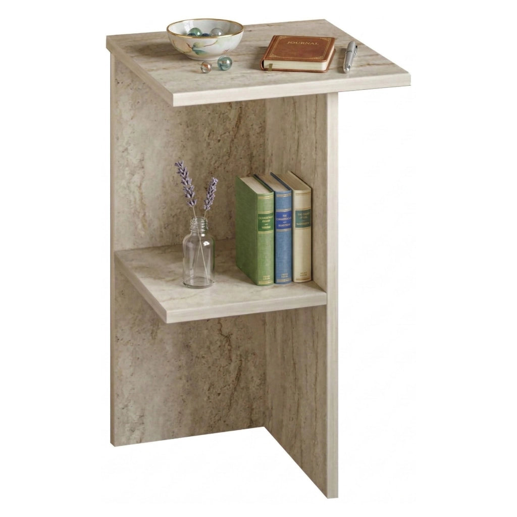 Roaschia, Comodino un Ripiano, 36x36x60h cm Beige Marmo