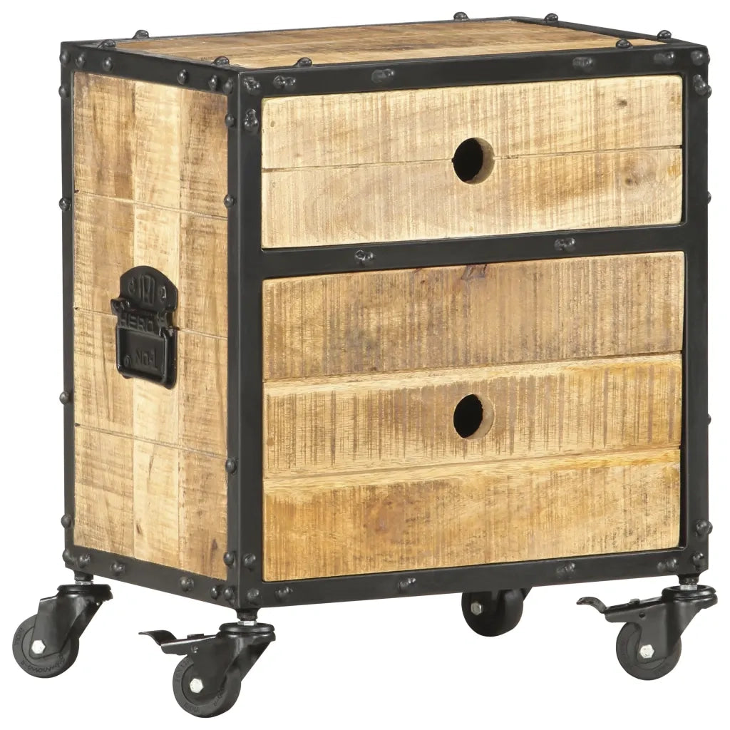 Comodino | Armadio da Notte | Mobiletto da notte 40x30x50 cm in Legno Massello di Mango Grezzo