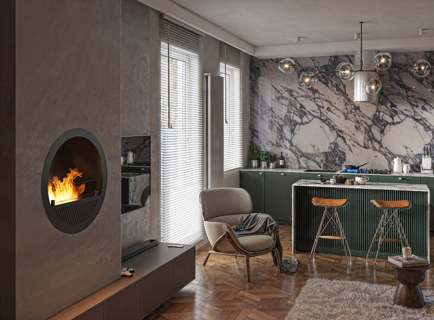 Camino a Bioetanolo da Incasso Ø74x30 cm Incyrcle Slim Inside Nero