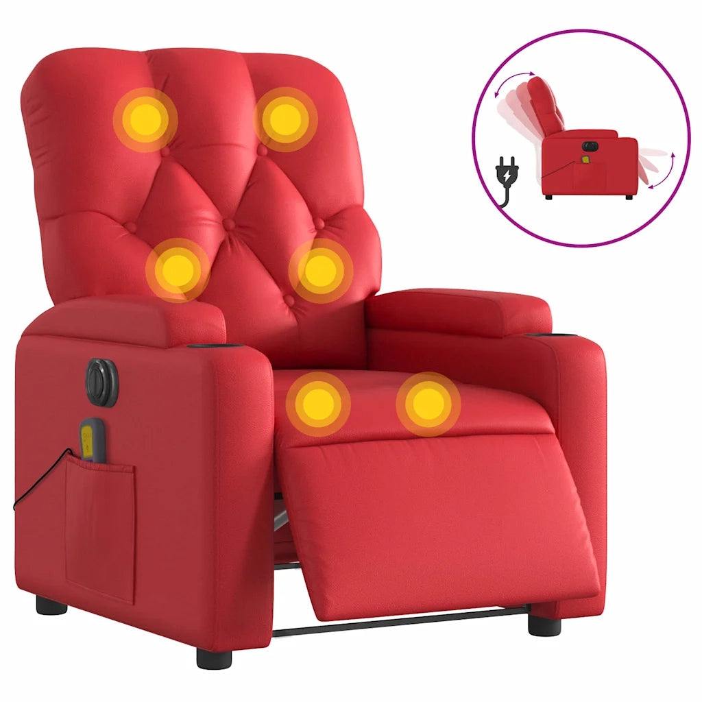 Poltrona | Sedia Relax Massaggio Elettrica Reclinabile Rosso Similpelle