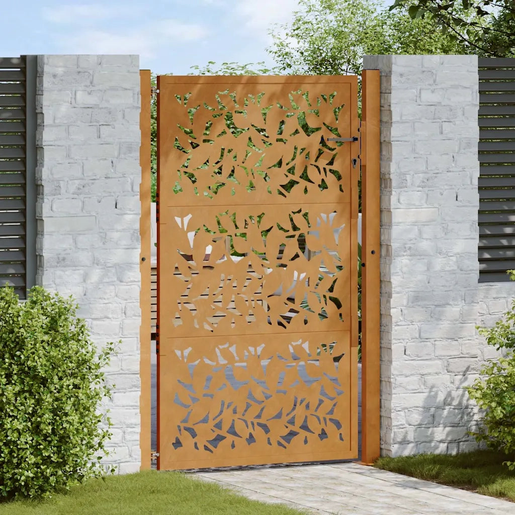 Cancello da giardino 100x150 cm in acciaio corten con design a foglia 4100966