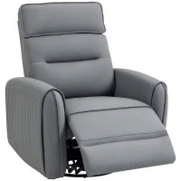 Poltrona Relax Reclinabile Manualmente con Poggiapiedi in Tessuto Effetto Pelle e Base Girevole, Grigio