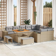 Set divano da giardino  12 pezzi con cuscini beige polirattan acacia