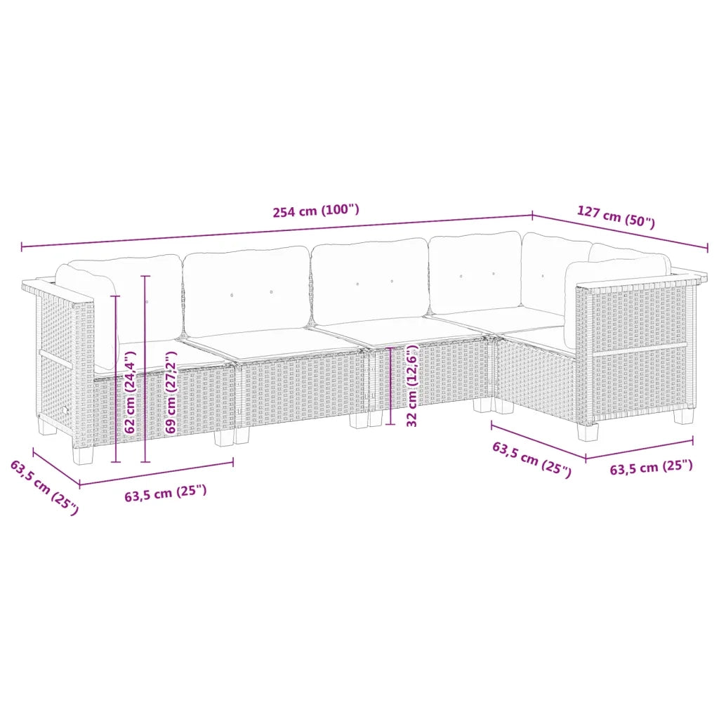 Set Divano da Giardino 5 pz | Set Salotto da Giardino con Cuscini Grigio in Polyrattan