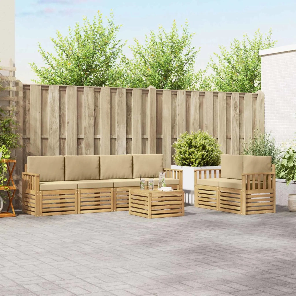 Set di divani da esterno 7 pcs Bianco e Beige Poliestere