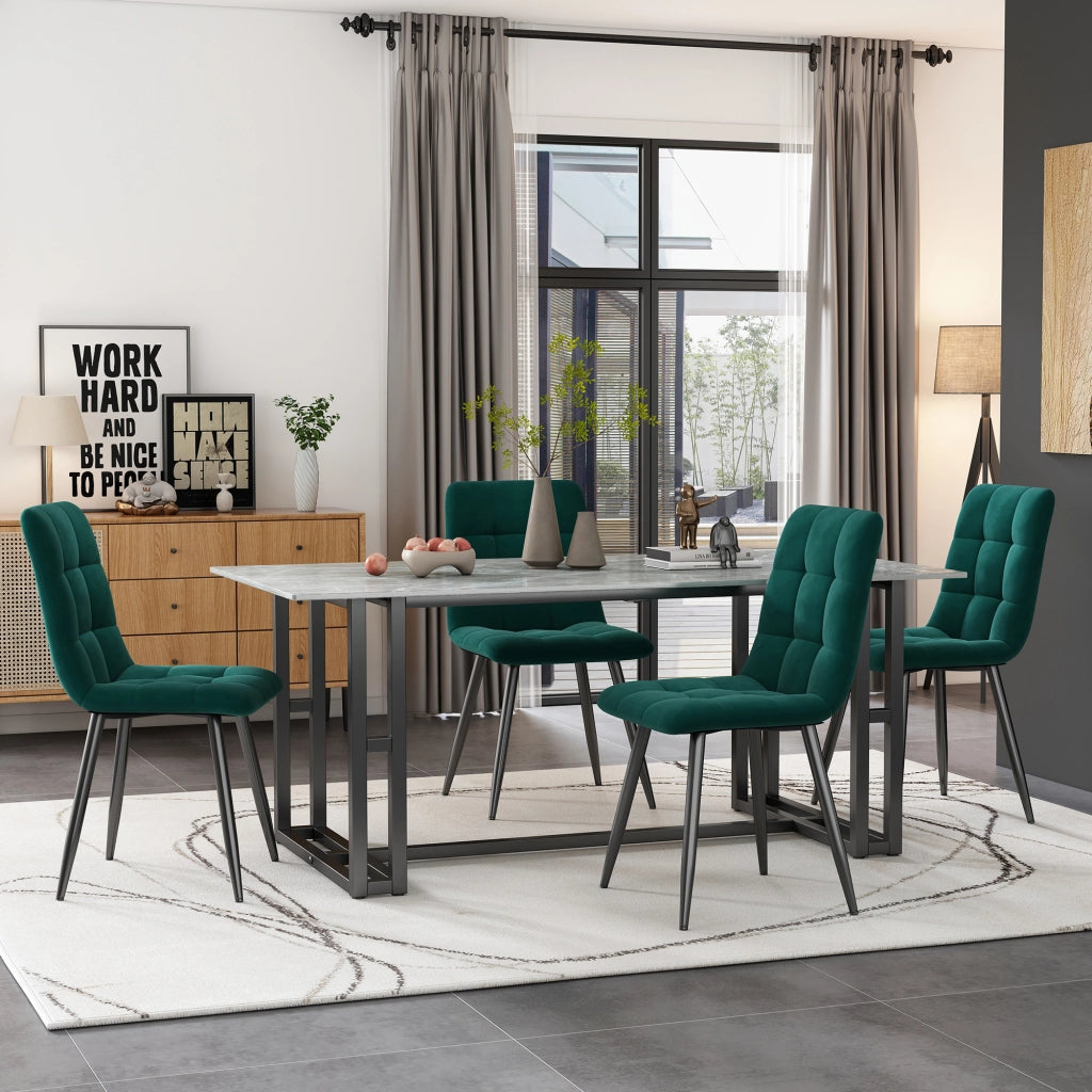 Sedia da sala da pranzo set da 4 in velluto con imbottitura ergonomica e gambe in metallo verde 44 × 41 × 86 cm