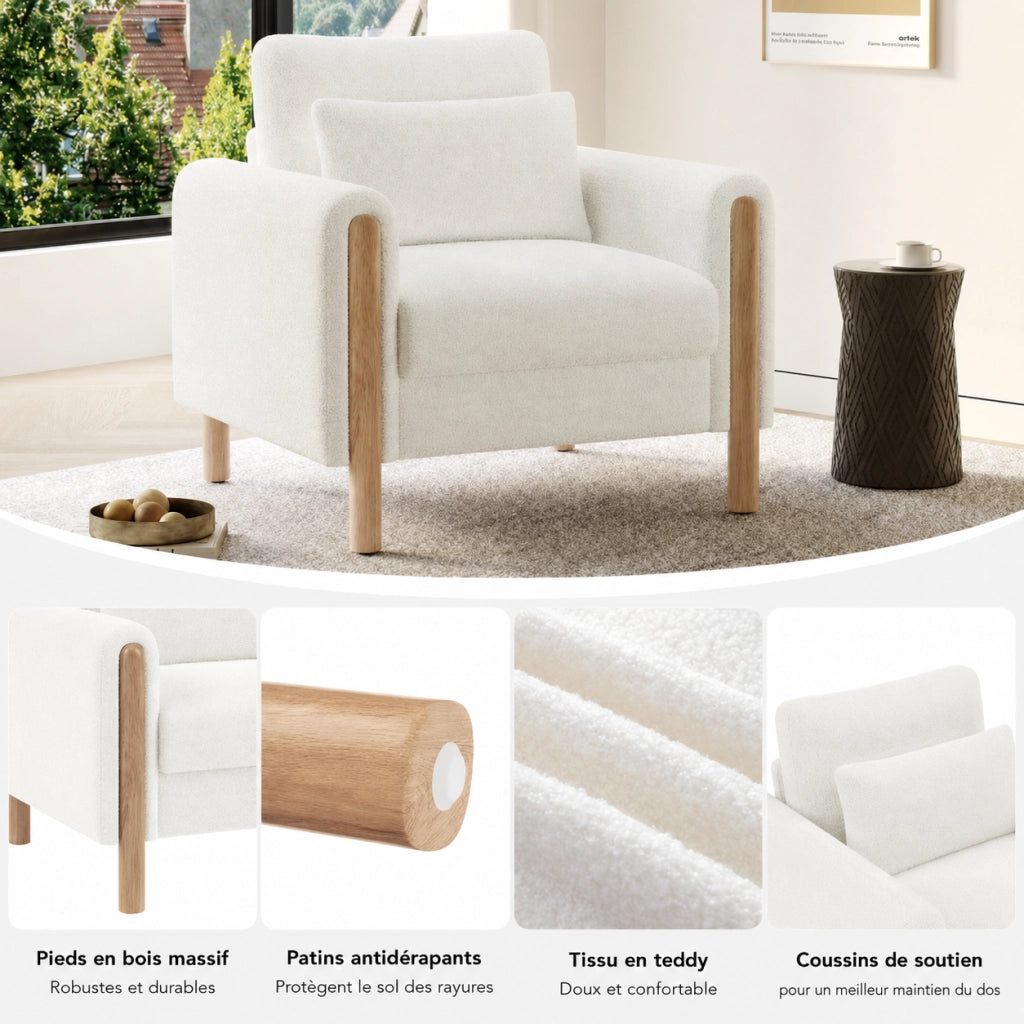 Poltrona 87x83x88.5 cm con cuscino spesso; in tessuto Teddy; bianco