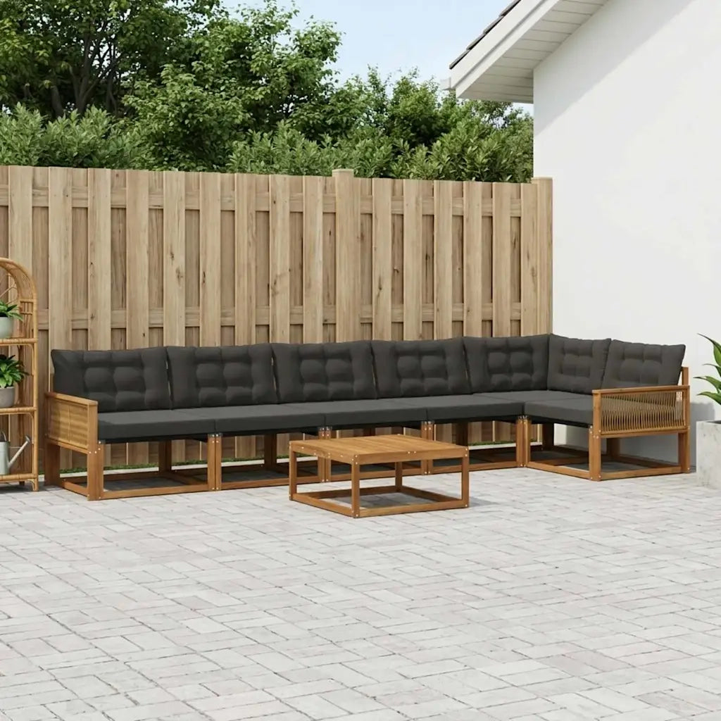 Set di divani da esterno con cuscino 7 pcs Naturale e Nero 3381476