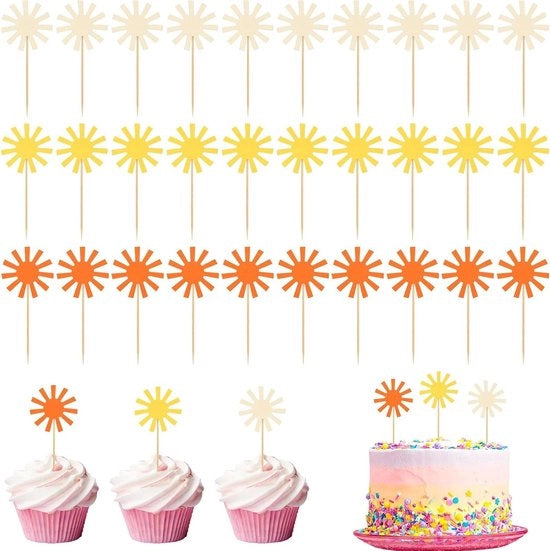 Set di decorazioni per torta di compleanno 36 pezzi - Sole - Decorazioni per torta di compleanno - 3 colori
