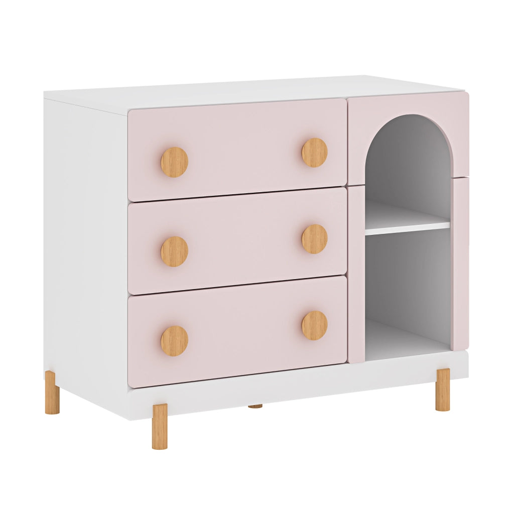 Cassettiera Vaarentaa per Cameretta con 3 Cassetti e 2 Vani Aperti 79x41x66 cm - Bianco/Rosa [en.casa]