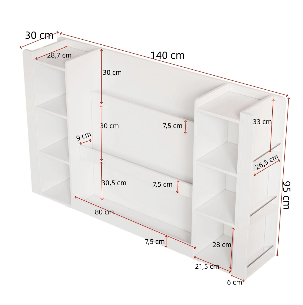 Libreria per bambini ULEVR 140x30x95 cm con ripiani aperti, in MDF bianco