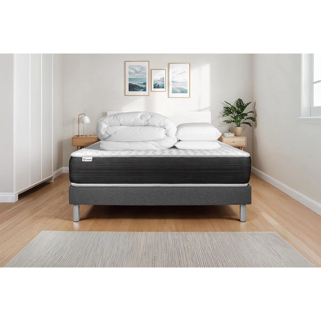 Pacchetto letto completo - Materasso 140x200cm + Box spring con doghe (kit) + 2 cuscini + Piumino - Vitalspring