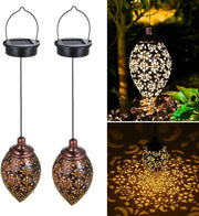 Lanterna a Sospensione Esterna 2 pezzi - Illuminazione Esterna Solare su Energia Fotovoltaica - Lampada Esterna LED con Sensore Giorno/Notte - Lampione da Giardino - Bronzo - Metallo