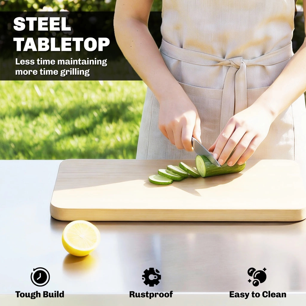 Tavolino da giardino pieghevole con ruote ¨C Zephmum ¨C Nero, acciaio inox, 115x67.5x80.5cm