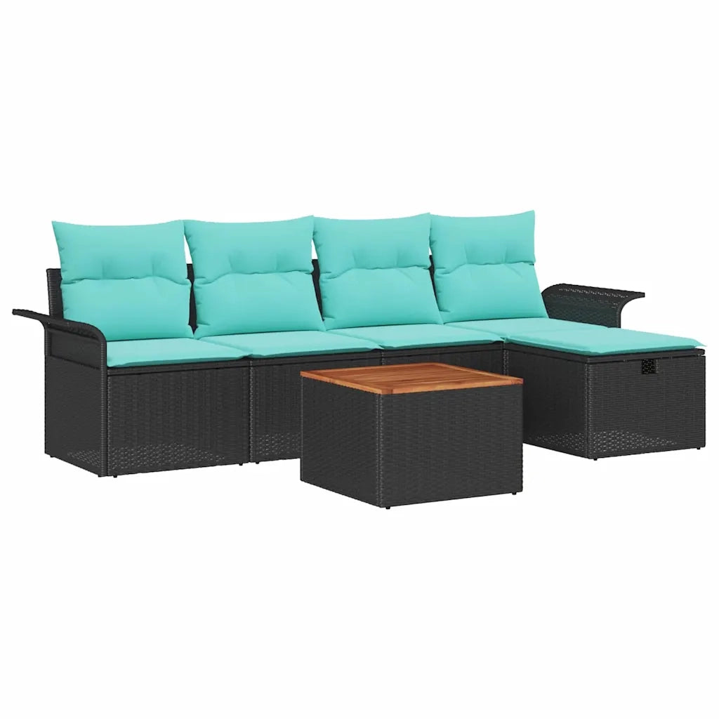 Set Divano da Giardino con cuscino 6 pcs Nero polyrattan