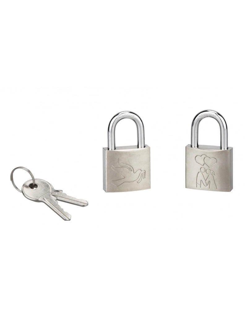 Set di 2 lucchetti Love, ottone, interno, ansa in acciaio, 30 mm, colomba/coppia, 2 chiavi per lucchetto – THIRARD