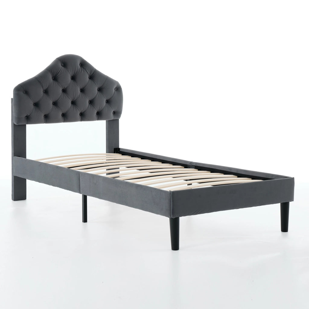 Letto imbottito di 90x200 cm in ciniglia grigia