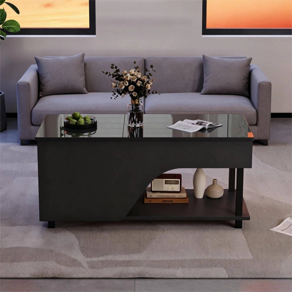 Tavolino lucido, illuminazione a LED, altezza regolabile, design traforato, 50 x 100 x 46 cm, nero
