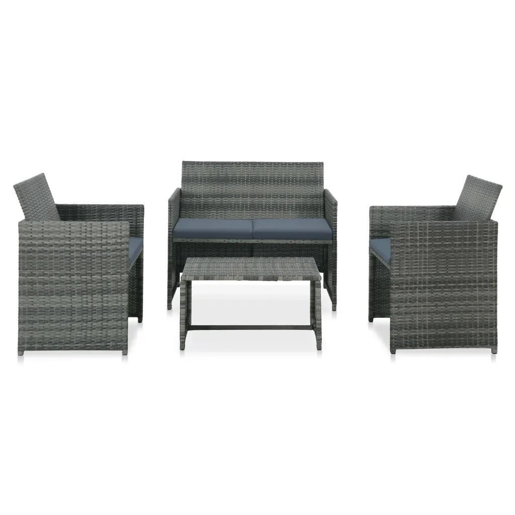 Set Divani da Giardino 4 pz con Cuscini in Polyrattan Grigio