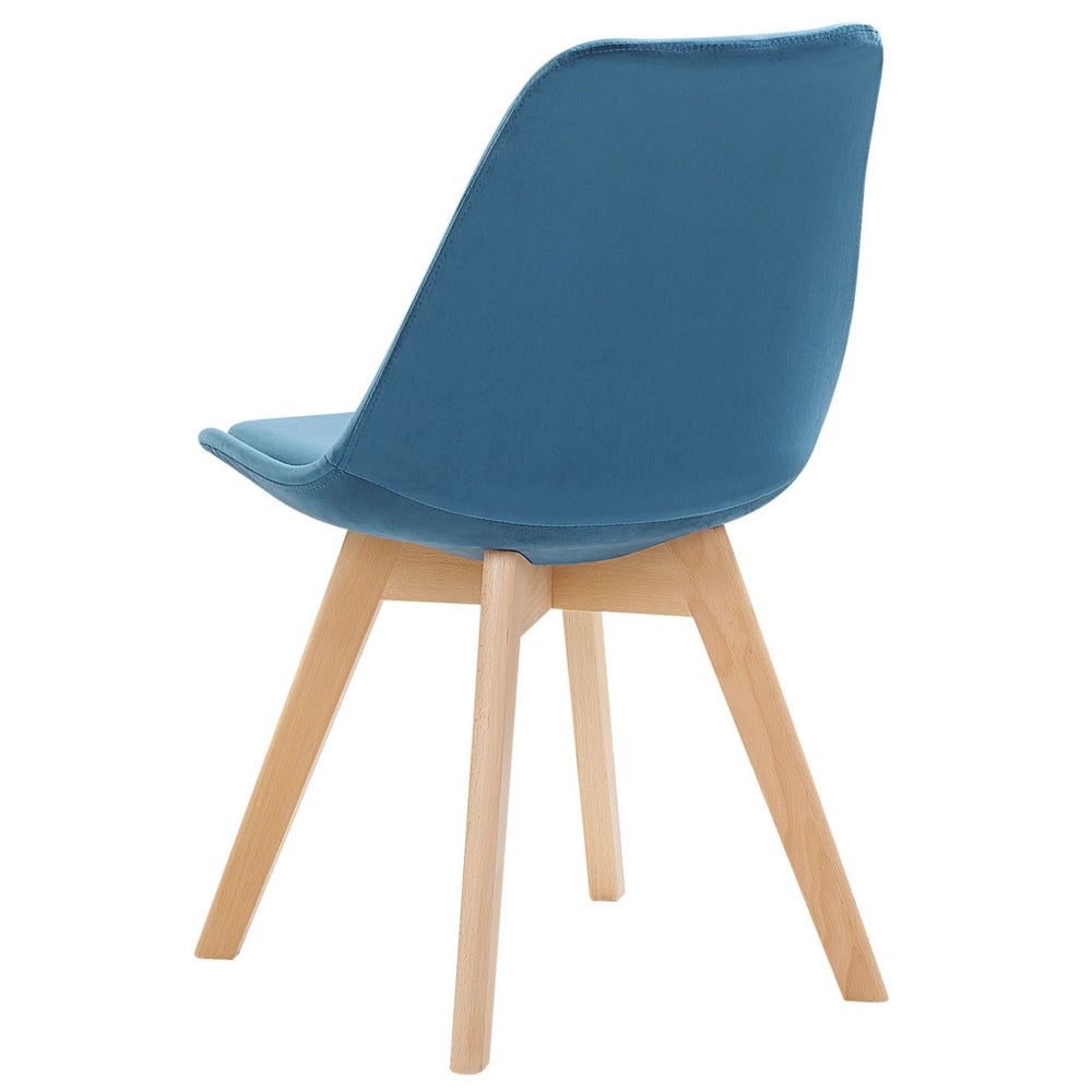 Set di 2 sedie da pranzo con rivestimento in velluto blu Sedile con gambe in legno eleganti dal design moderno