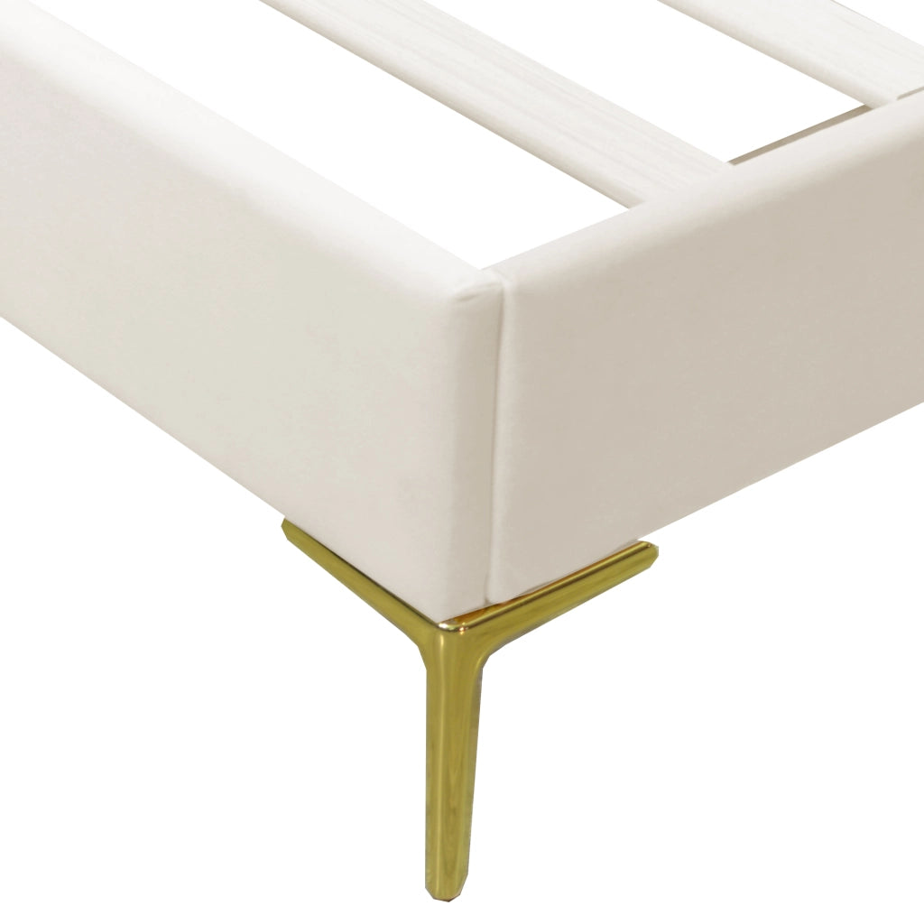 DESMIU Letto imbottito 140 × 200 cm 2 posti con testiera regolabile, 12 doghe, senza materasso, in velluto, beige