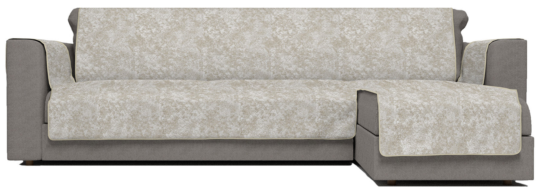 Copridivano con Penisola Destra Seduta 290 cm in Poliestere e Cotone Beige