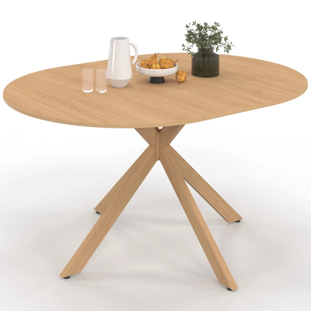 IDMarket - ALIX Tavolo da pranzo rotondo allungabile per 4-8 persone con gamba a ragno effetto faggio 110-150 cm