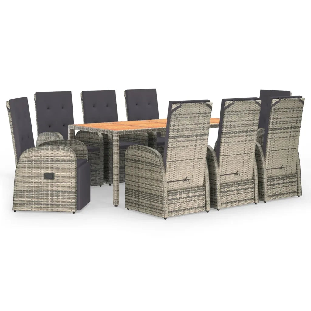 Set da Pranzo da Giardino 9 pz con Cuscini in Polyrattan Grigio 3157590