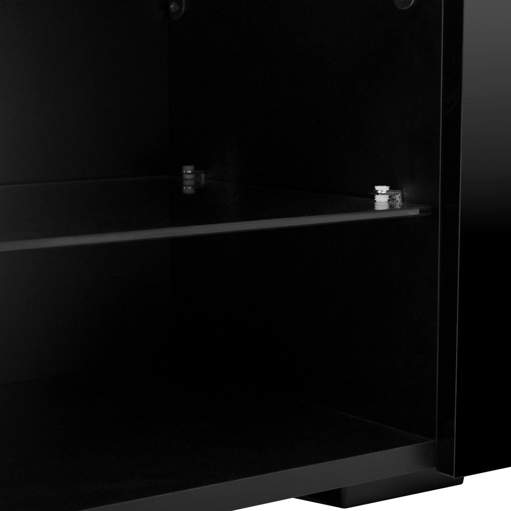 Mobile TV con 2 ante; LED e passacavi - per soggiorno - in MDF - 200×30×30 cm - nero