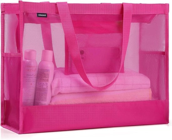 Tasca per la spiaggia XXL per famiglie - grande borsa con chiusura a zip, illuminata e pieghevole - rosa XL