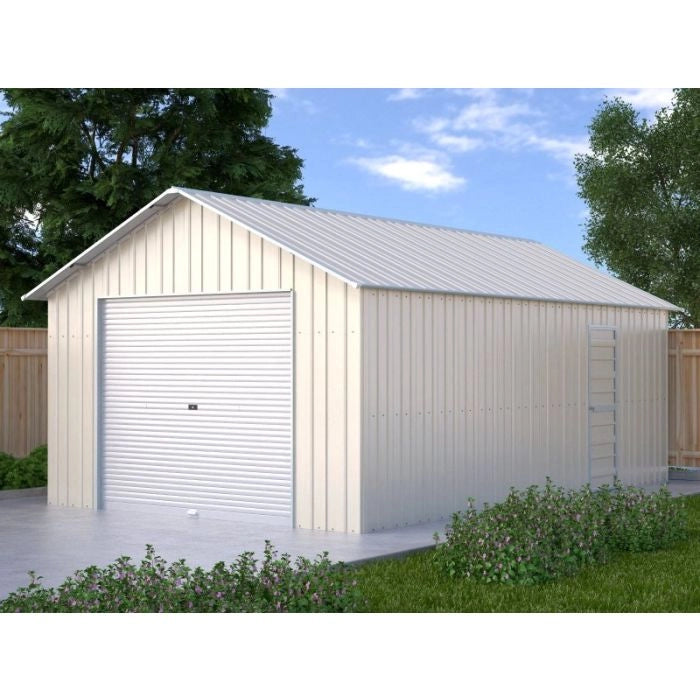 Box deposito auto lamiera capanno in Acciaio Zincato con saracinesca 438x724 cm x h 3,31 m - 585KG - 31.7 mq - BEIGE