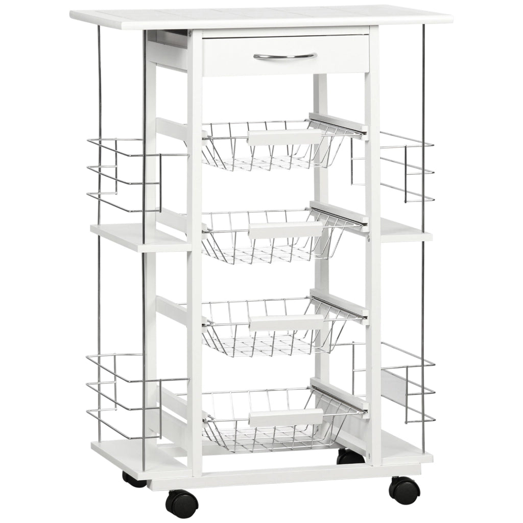 Carrello da Cucina con Ripiani e Cassetto Piano di Lavoro in Ceramica 57x37x83 cm
