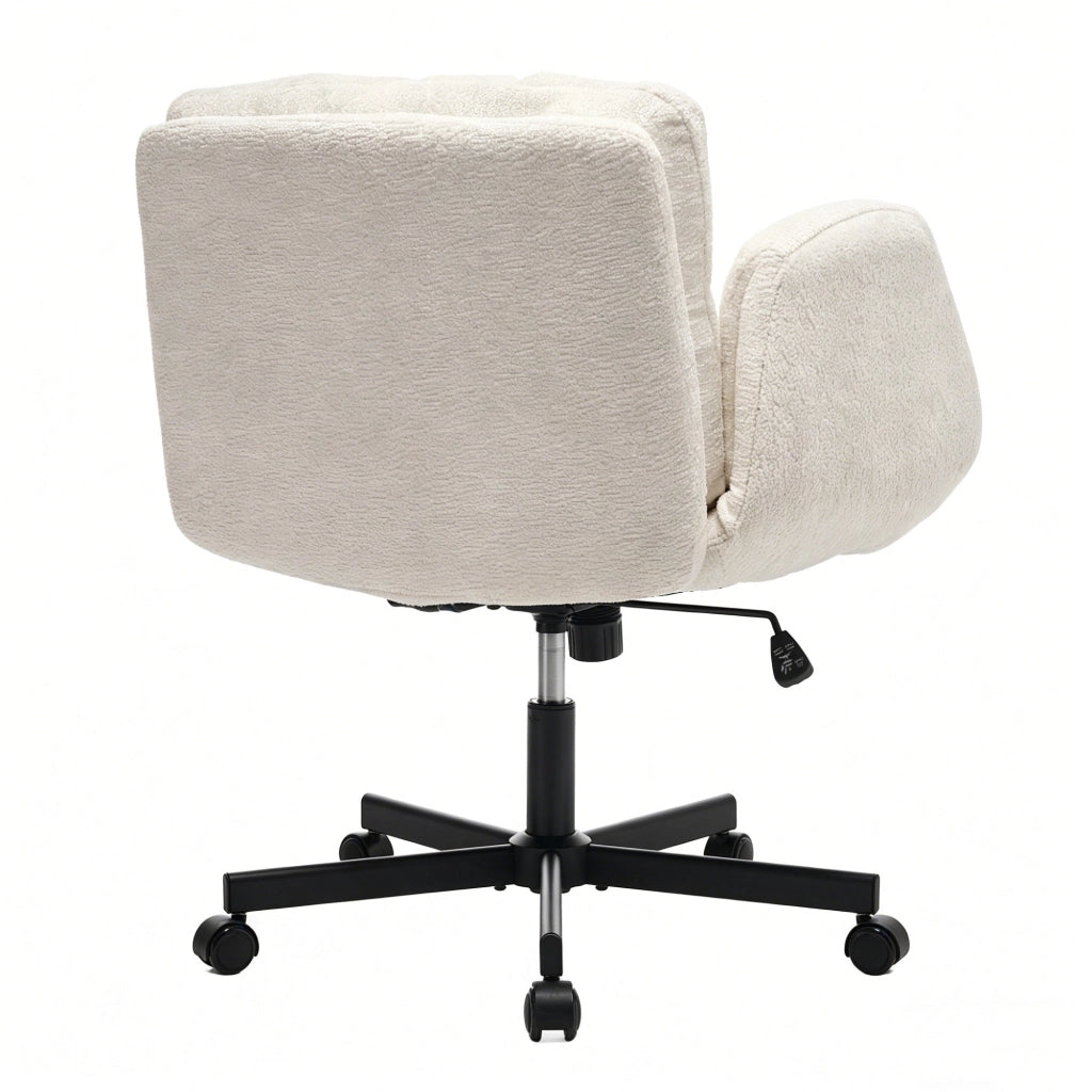 Sedia da ufficio girevole in ciniglia con altezza regolabile e braccioli ribaltabili beige 74 × 53 × 37 cm