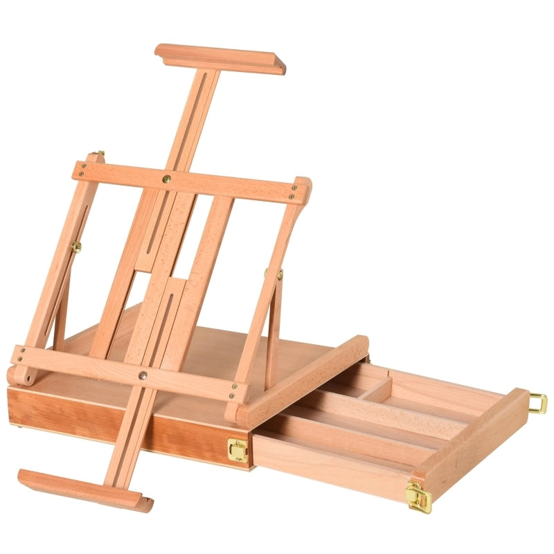 Cavalletto da atelier in legno di faggio, pieghevole e regolabile, con cassetto, colore naturale, 42x36x12,5 cm