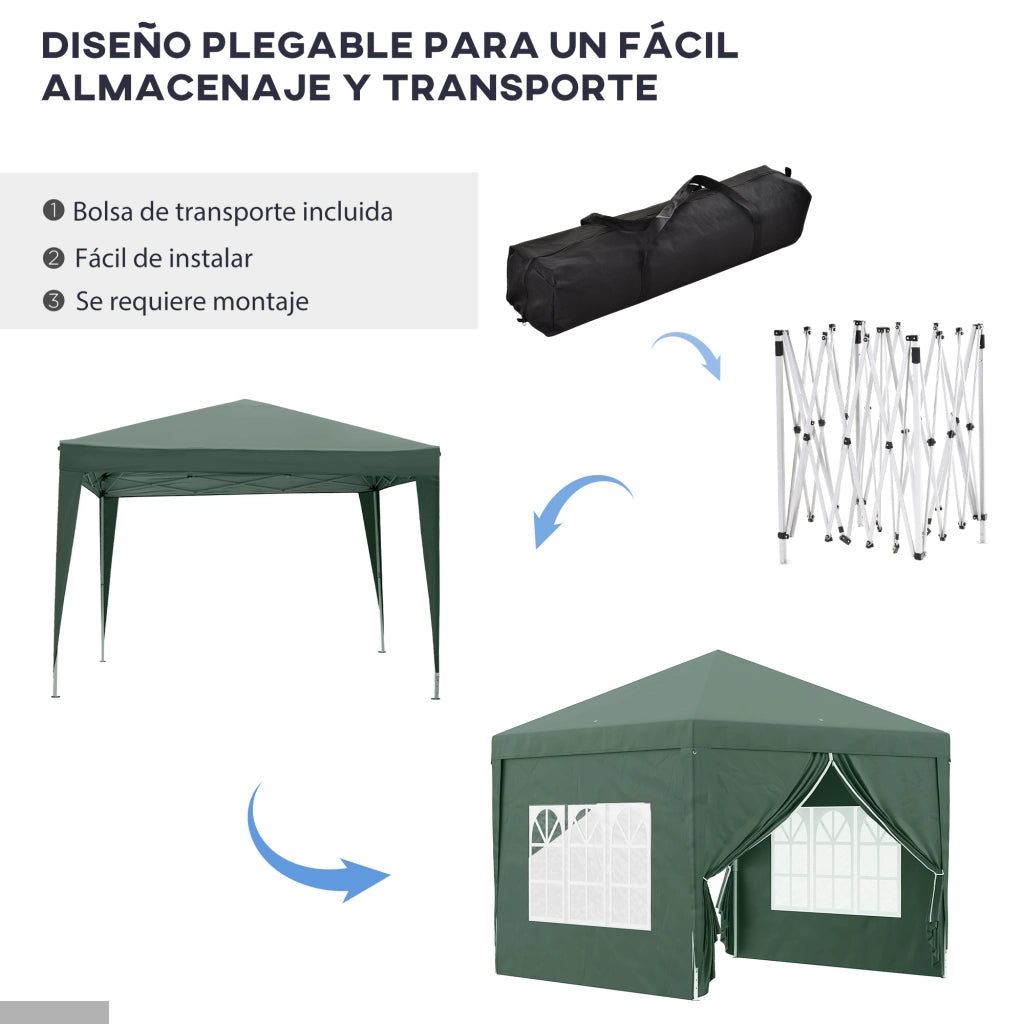 Gazebo Giardino Pieghevole 3x3 m Verde con 4 Pareti ¨C zephmum ¨C Polipropilene Impermeabile Anti-UV