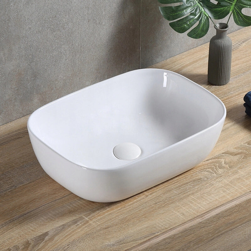 Lavabo da appoggio rettangolare in ceramica da posizionare sul piano di lavoro, bianco, 46x33 cm