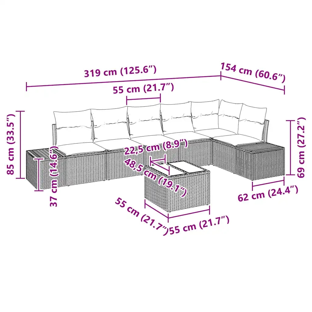 Set Divano da Giardino 7 pcs Beige e Crema polyrattan 3347091