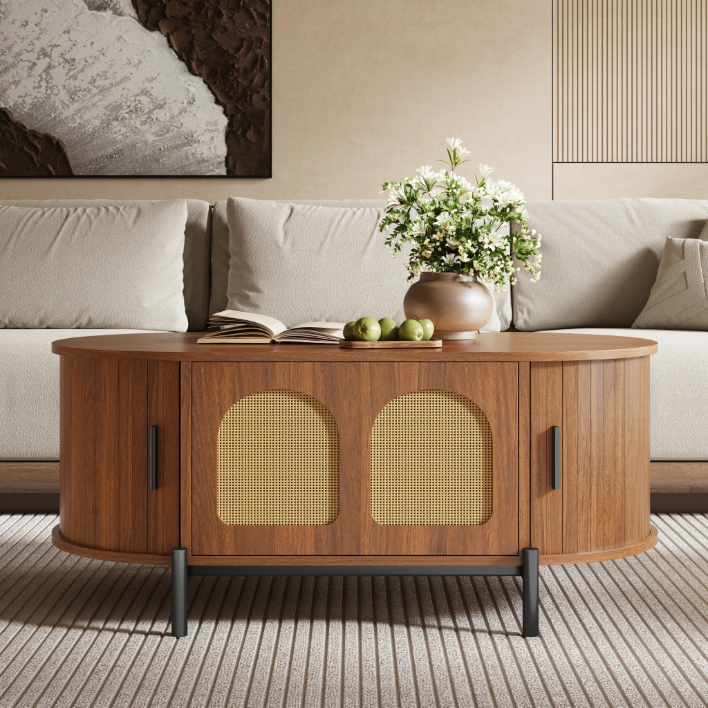Tavolino da caffè con 3 ante e spazio contenitore - per soggiorno - in MDF - 100×50×40 cm - noce
