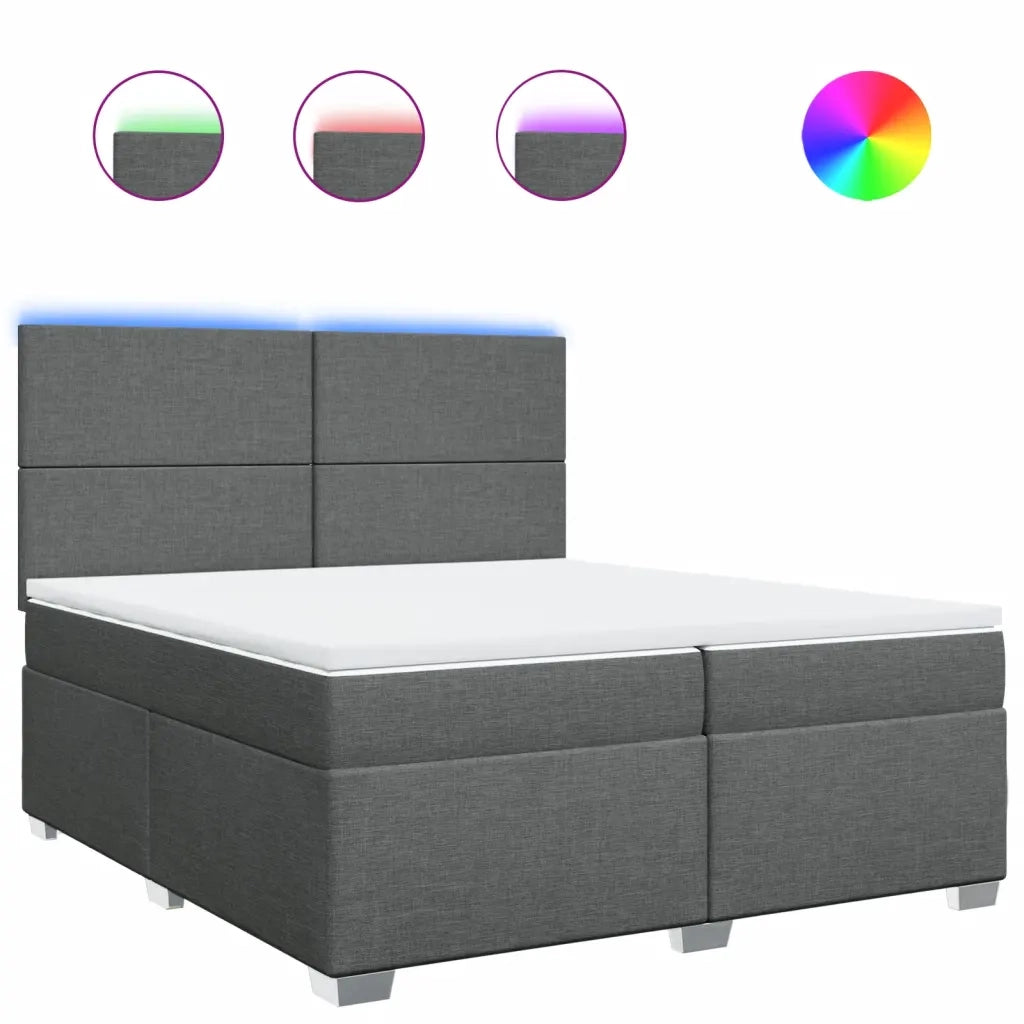 Giroletto a Molle con Materasso Grigio Scuro 200x200 cm Tessuto