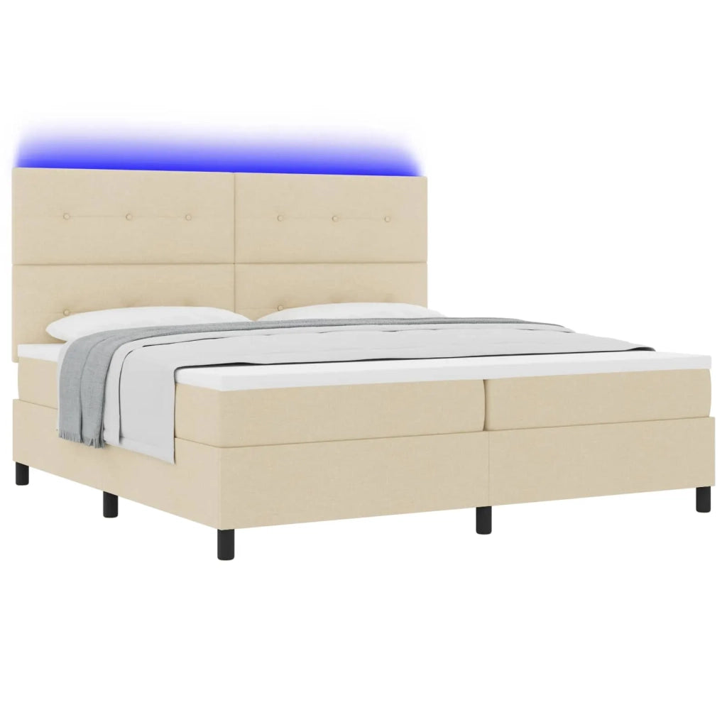 Letto a molle con materasso con led Crema 200 x 200 cm Tessuto